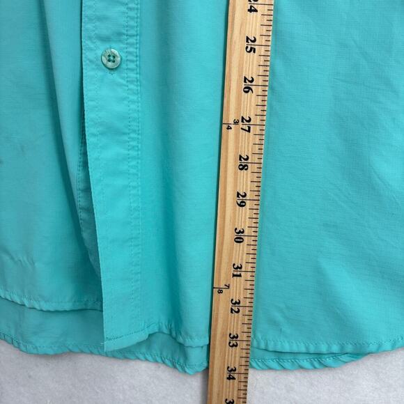 Reel Legends Button Up Shirt Mens XL Aqua Blue Short Sleeve Fishing Vented Back - Picture 11 of 11